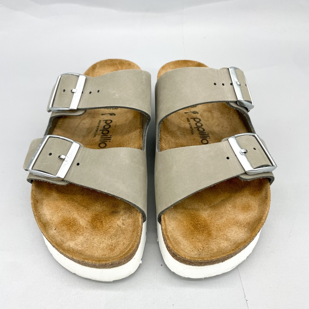 Birkenstock Papillio Arizona Platform Sandals Womens 38 7 N Dove Gray Leather - Picture 4 of 12